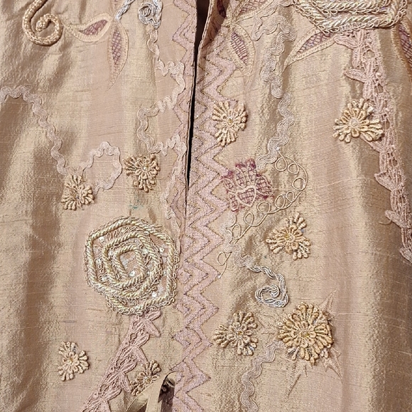 Silk Gold Embroidered Beaded Jacket, Boho, Coldwater Creek, Sz 18, NWOT - Picture 4 of 16